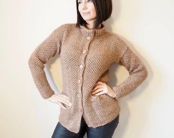 Mohair and Alpaca Hand Knitted Cardigan Coat with Pockets /Rusty Brown / Light Knitted Jacket/Ready to ship