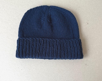 Navy Baby Cashmere Wool Knit Beanie/Dark Blue Fisherman's Hat