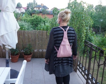 Pink Calf Leather Backpack: Minimalist Traveler Bag