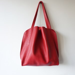 Red Leather Shoulder Bag / Slouchy Hobo Bag / Textured Soft Calf Leather / Unlined image 2