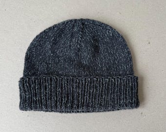 Cashmere Wool Knit Beanie: Melange Dark Blue Grey Fisherman's Hat