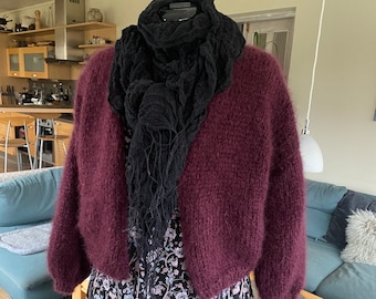 SALE!/Mohair Hand Knit Cropped Cardigan for Women orTeen Girl/ Knit Jacket/ Feminine Open front cardigan/ Purple Lilac Bomber/ Ready to ship