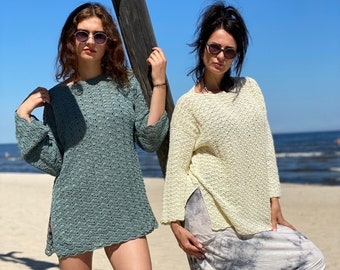 Ivory Crochet  Women's Summer Pullover / Cream Boho Sweater/ Cosy Casual Garment Spring / Summer fashion