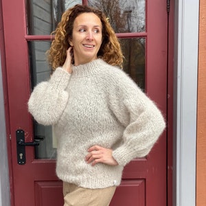 Fluffy Soft Alpaca Pullover/ Lightweight Jumper/ Light Beige Alpaca Sweater/ Made to Order