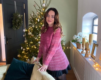 Mohair Silk Blend Oversized Pullover: Loose Knit Pink Tunic (L/XL)