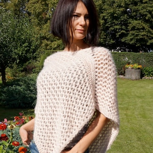 SALE!/Hand knitted poncho / Lana Grossa Exclusive Yarns / Light Peach Salmon