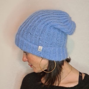 Light Blue Angora Hat/ Soft Fisherman Hat / Chunky Knit Hat/ Female Cap/ Rabbit Mohair Hat