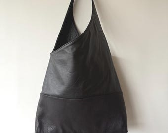 Black Calf Leather Hobo Bag: Chocolate Brown Minimalist Shoulder Tote