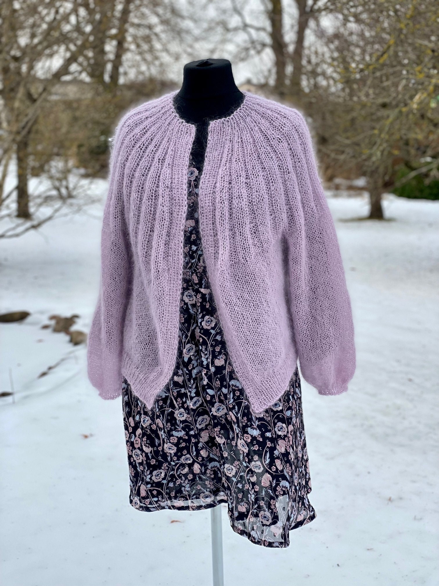SALE1/Handknit Pink Kid Mohair and Silk Cropped Cardigan/ Open Front/ Lightweight Bomber Jacket / Feminine Soft Knit/ Ready to Ship