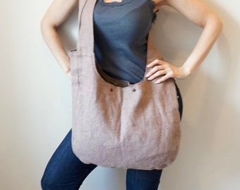 Large Linen Cross Body Bag / Eco Bag  / Everyday Hobo Bag / Handmade Boho Bag/Ready to ship