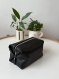 Black Calf Leather Cosmetic Bag: Lined Zipper Pouch, Toiletry Case product logo
