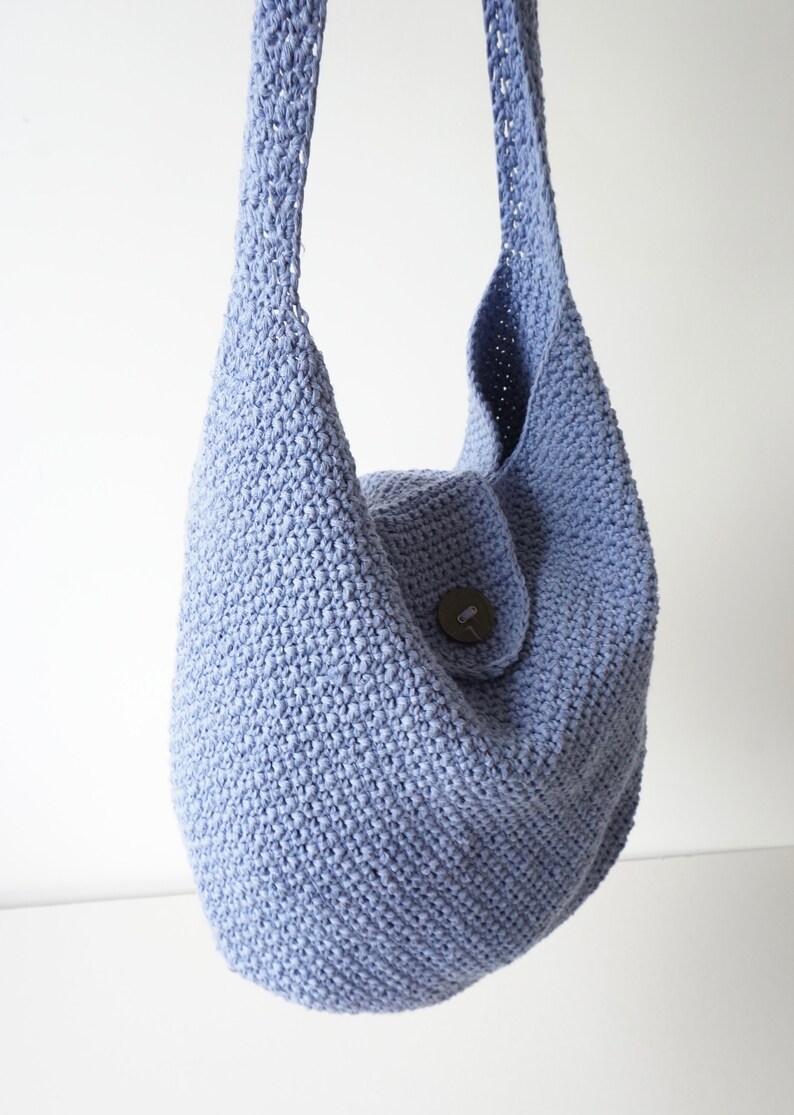 Haak Katoen Crossbody Tas / Market Tote / Eco Bag / Denim Blue Etsy