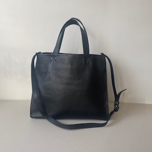 Black Genuine Leather Tote Bag  / Everyday Women Handbag  / Minimalist Leather Cross Body Bag / Lined/ Ready to ship