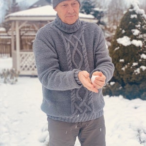 Men&#39;s Hand Knitted Superfine Alpaca and Merino mix Sweater /Jumper / Grey / Soft Gift for Him/ READY To SHIP Size XL