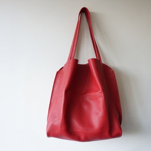 Red Leather Shoulder Bag / Slouchy Hobo Bag / Textured Soft Calf Leather / Unlined image 3