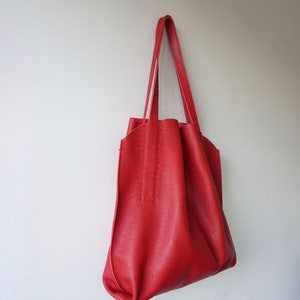 Red Leather Shoulder Bag / Slouchy Hobo Bag / Textured Soft Calf Leather / Unlined image 5