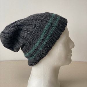 Dark Grey Men&#39;s Merino Wool Beanie Hat / Charcoal Winter Rib Knit UnisexHat/ Men&#39;s Handknit Beanie/ Ready to Ship