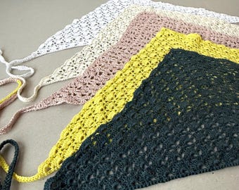 Crochet Bandana  Lace Crochet Linen Kerchief Summer Triangle Head Scarf