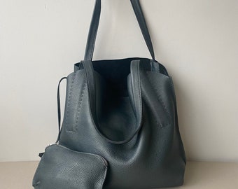 Teal Leather Hobo Bag: Slouchy Shoulder Bag with Wallet