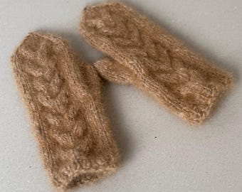 Handspun Dog Wool Mittens/ Brown Chunky Knit Mittens