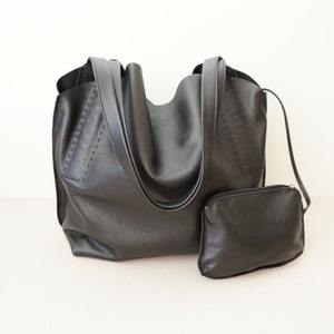 Black  Textured Calf Leather Shoulder Bag /  Women Soft Slouchy Hobo Bag / Medium Shoulder Bag   / Unlined