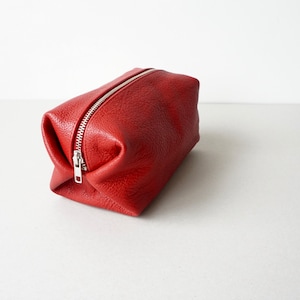 Rote Kalbsleder Kosmetiktasche / Leder Make-up Etui / Gefüttertes Täschchen / Leder Kulturtasche