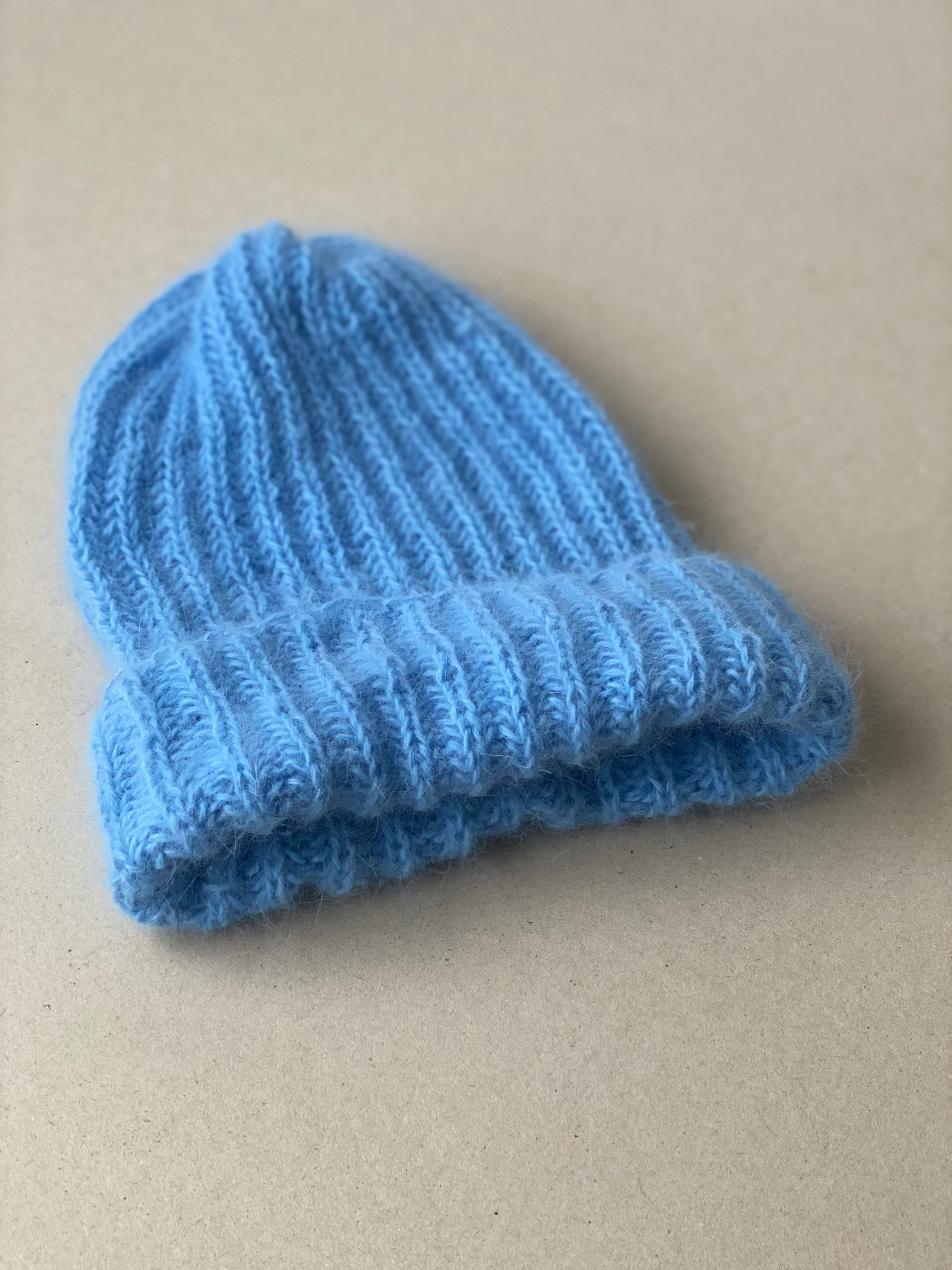 Light Blue Angora Knit Hat: Soft Chunky Beanie - Etsy display picture 2