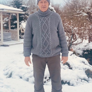 Men's Hand Knitted Superfine Alpaca and Merino mix Sweater /Jumper / Grey / Soft Gift for Him/ READY To SHIP Size XL image 3