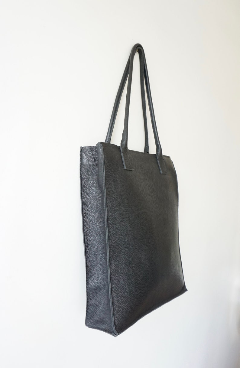 Black Minimalist Large Leather Shoulder Bag / Women Tote / - Etsy