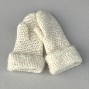 White  Soft Handknit Mohair Mittens/ Chunky Crochet Mittens / Ready To Ship Size M/L