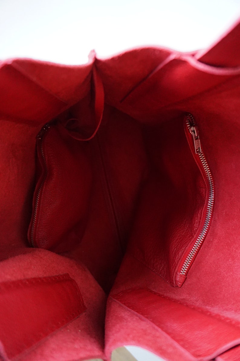 Red Leather Shoulder Bag / Slouchy Hobo Bag / Textured Soft Calf Leather / Unlined image 6