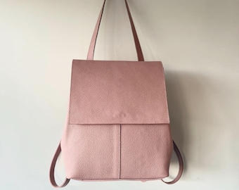 Dusty Pink Leather Backpack: Minimalist Traveler Bag, Fits 13" Laptop
