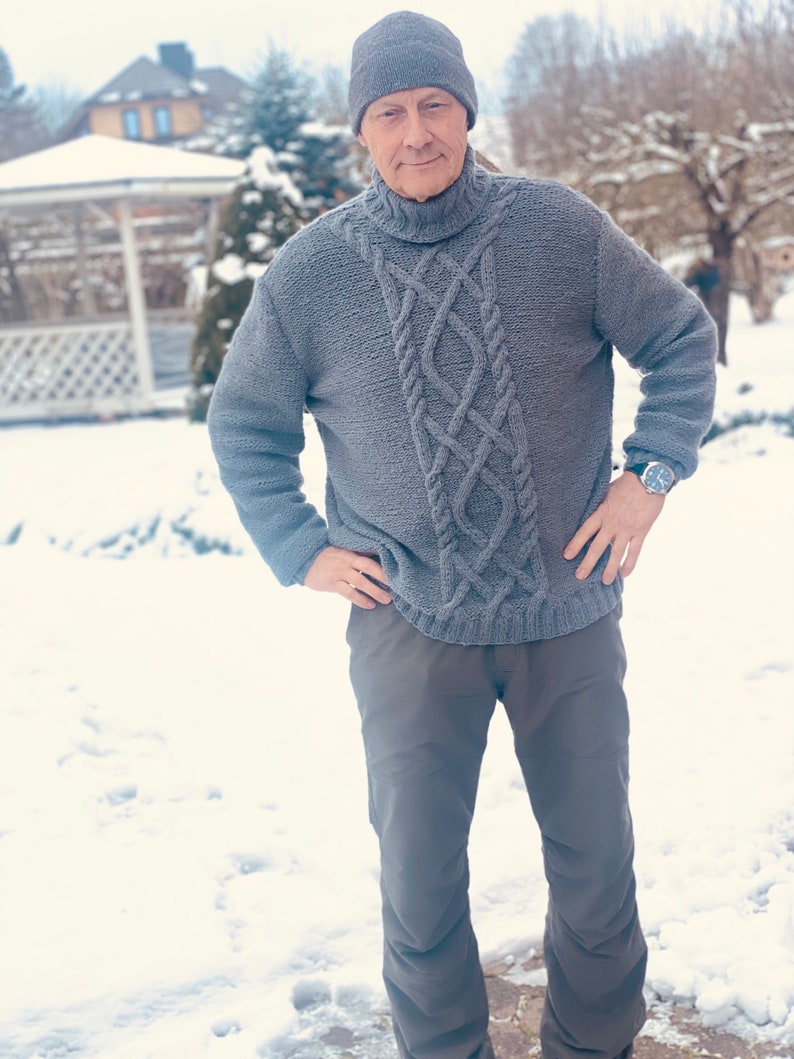Men's Hand Knitted Superfine Alpaca and Merino mix Sweater /Jumper / Grey / Soft Gift for Him/ READY To SHIP Size XL image 8