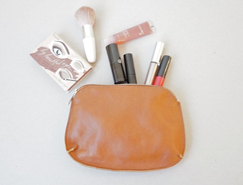 Tan Brown Buffalo Leather Cosmetic Bag / Leather Makeup Case / Etsy