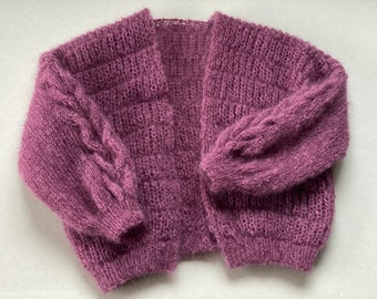Soft Airy Mohair and Wool Hand Knit Bomber/ Lightweight Open Front Cardigan/ Heather/ Feminine Soft Yarn Jacket/Made to Order