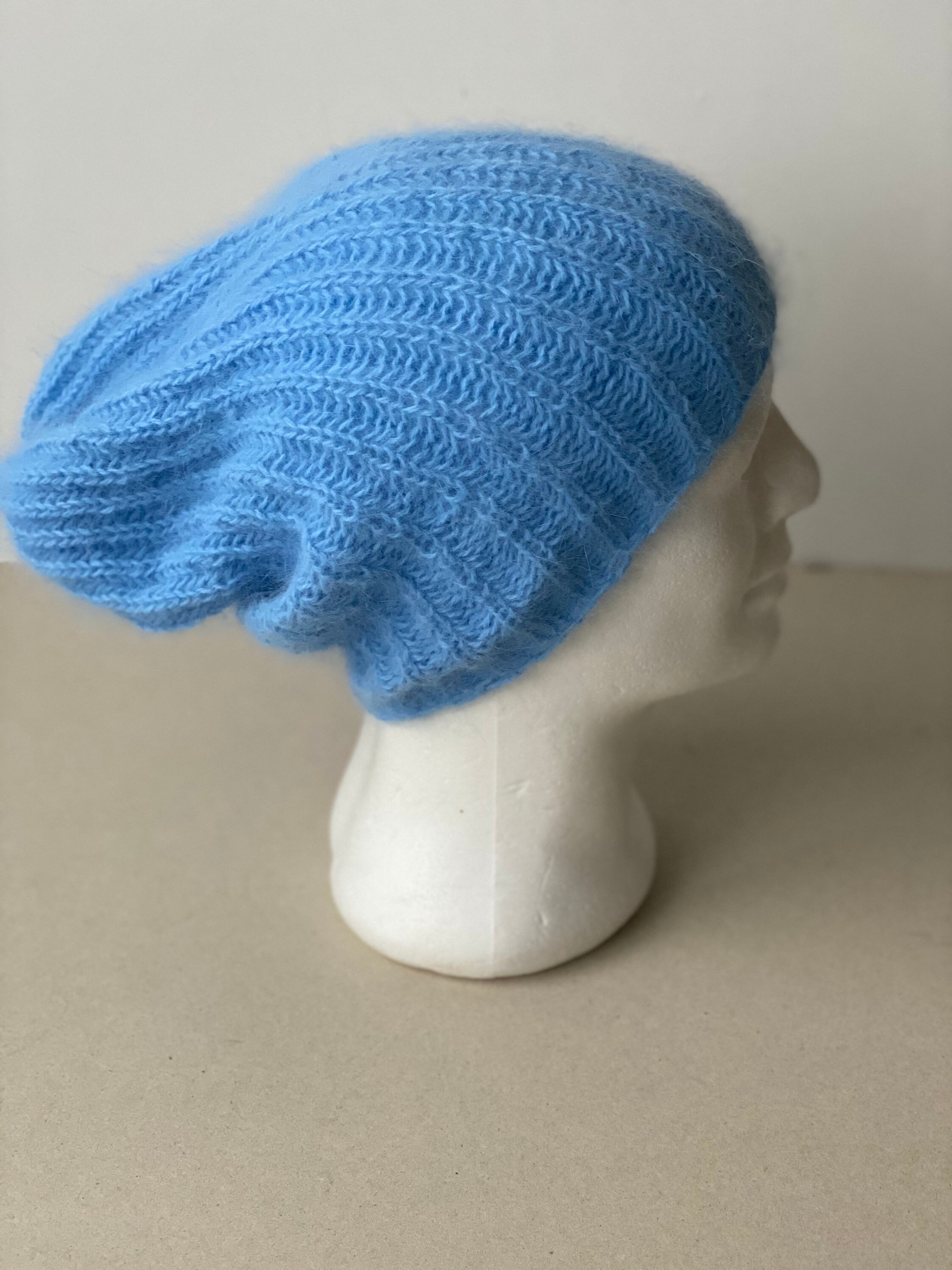Light Blue Angora Knit Hat: Soft Chunky Beanie - Etsy display picture 3