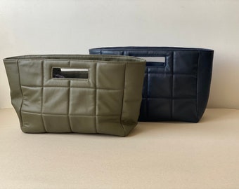 Olive Green Quilted Leather Bag: Minimalist Top Handle Shoulder Bag
