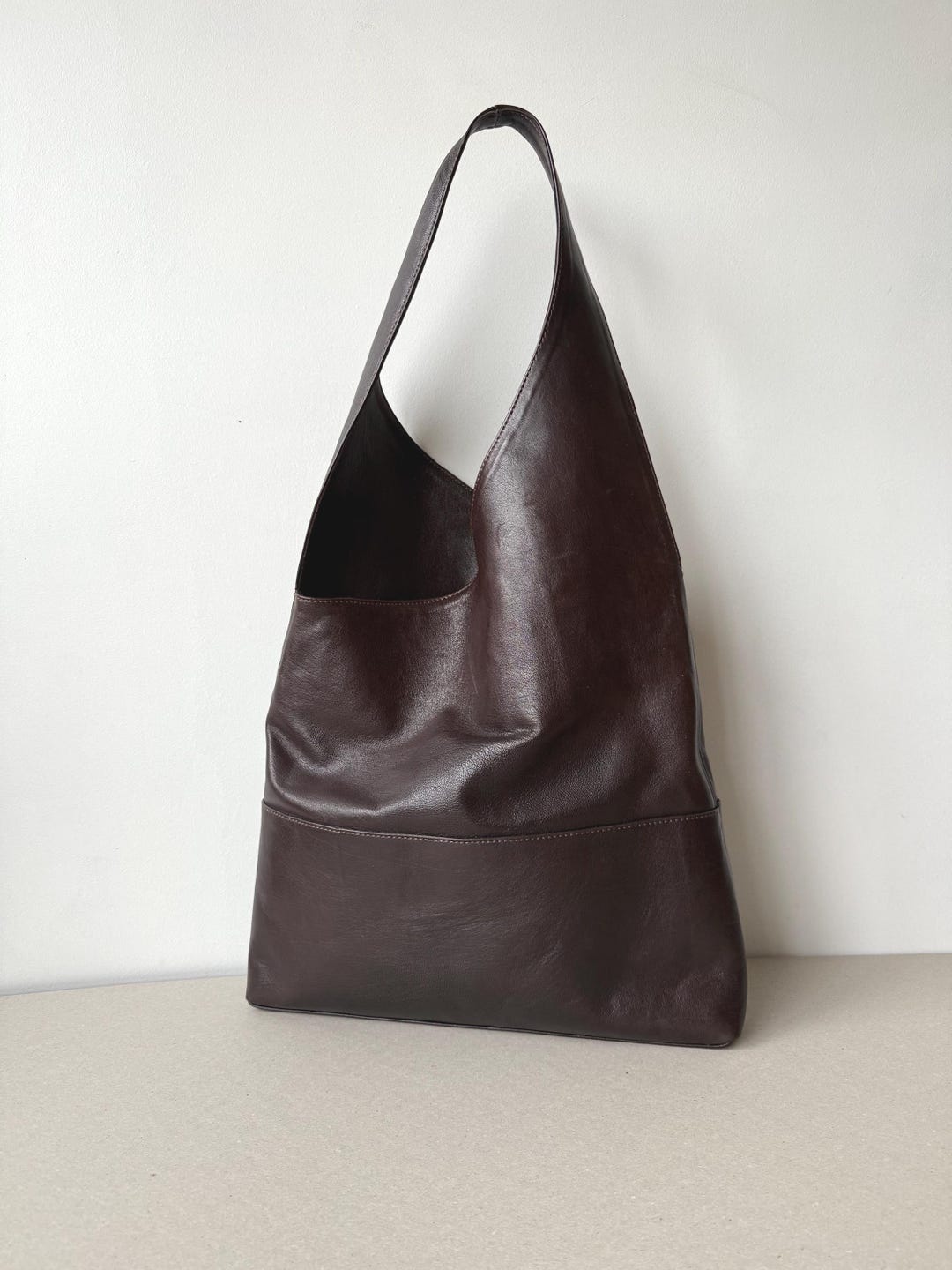 Hogsback Leather Dark Brown Goat Leather Hobo Bag: Chocolate Brown Minimalist Shoulder ...