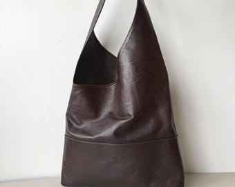 Dark Brown Goat Leather Hobo Bag: Chocolate Brown Minimalist Shoulder Tote