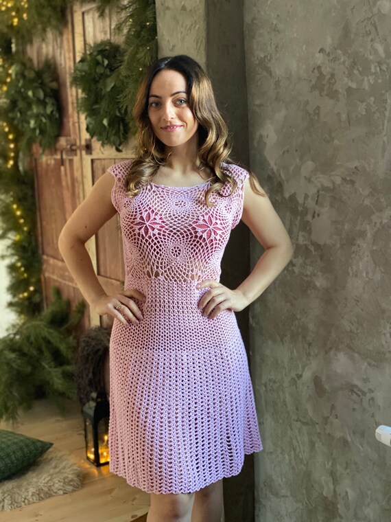 Light Pink Crochet Dress: Cotton Bamboo Blend Lace Tunic - Etsy Denmark