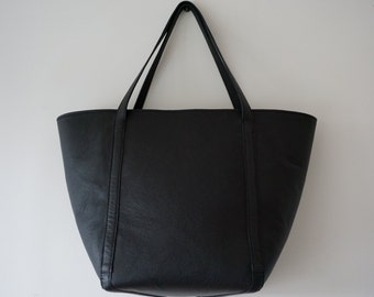 Large Black Leather Shopper Bag: Women's Tote Bag