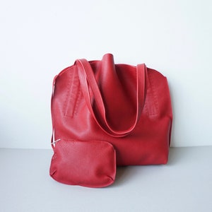 Red Leather Shoulder Bag / Slouchy Hobo Bag / Textured Soft Calf Leather / Unlined image 1