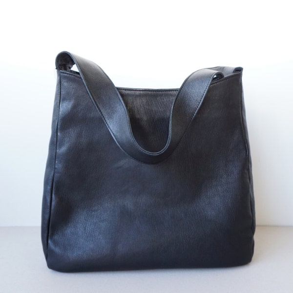 Black Genuine Leather Shoulder Bag / Women Medium Tote Bag / Everyday bag