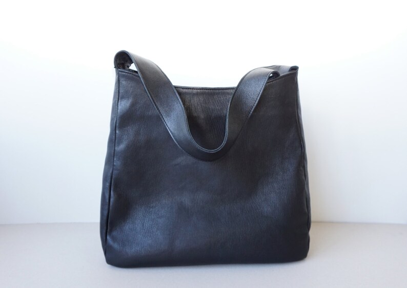 Black Genuine Leather Shoulder Bag / Women Medium Tote Bag / | Etsy