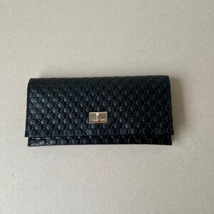 Monedero de cuero de las mujeres negras / monedero de las damas / monedero del teléfono inteligente / cartera de cuero grande
