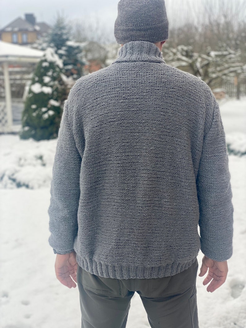 Men's Hand Knitted Superfine Alpaca and Merino mix Sweater /Jumper / Grey / Soft Gift for Him/ READY To SHIP Size XL image 4