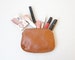 Tan Brown Buffalo Leather Cosmetic Bag / Leather Makeup Case / Zipper Pouch 