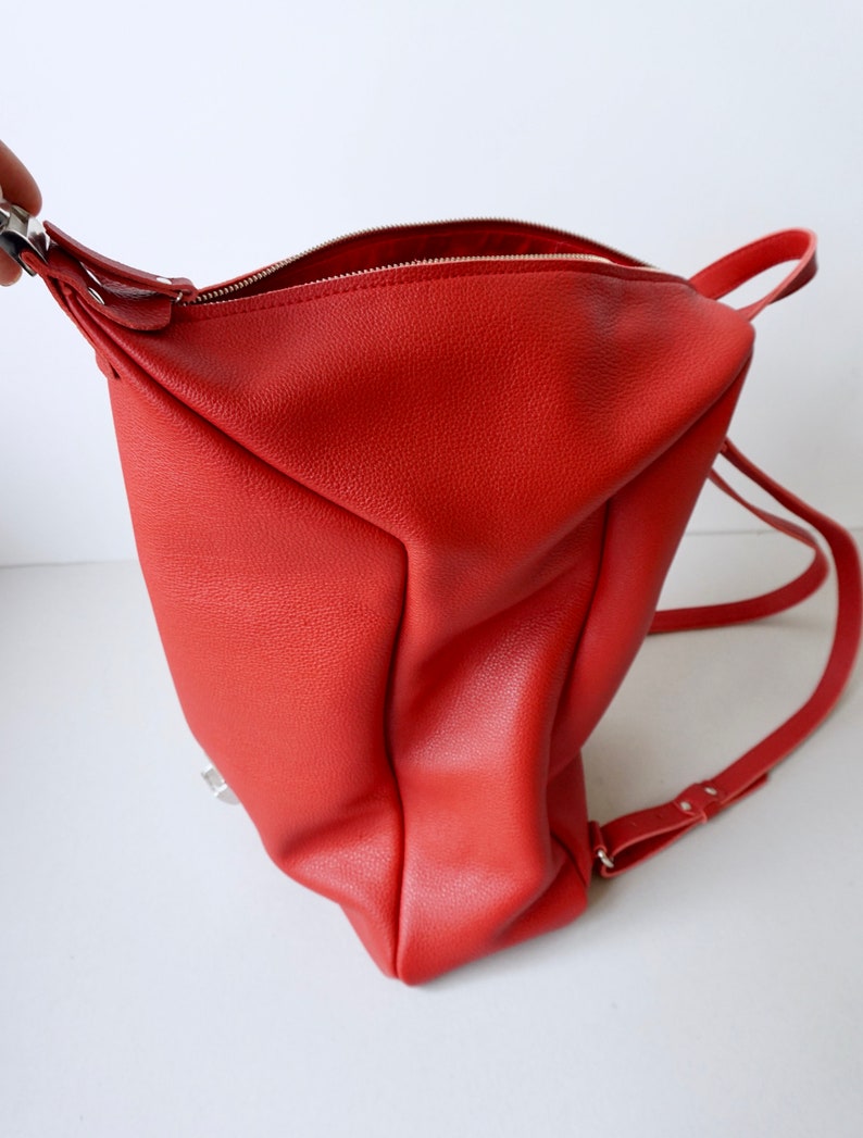 Soft Calf Leather Backpack Red Minimalist Leather Bag Traveller Bag Lined 13 Laptop