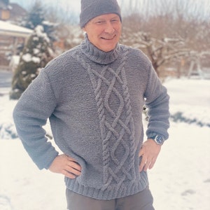 Men's Hand Knitted Superfine Alpaca and Merino mix Sweater /Jumper / Grey / Soft Gift for Him/ READY To SHIP Size XL image 2