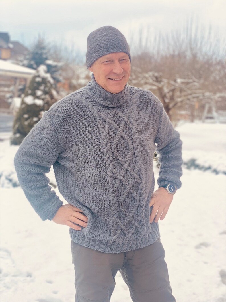 Men's Hand Knitted Superfine Alpaca and Merino mix Sweater /Jumper / Grey / Soft Gift for Him/ READY To SHIP Size XL image 2